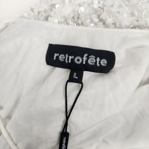 Retrofete Marley Sequin Maxi Dress In White Size Large NWT Draped Neckline - Picture 11 of 14